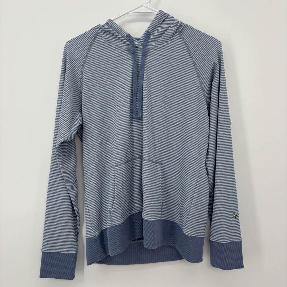 Kuhl Stria Hoodie Sweatshirt Womens Size Medium Blue Striped‎ Lightweight